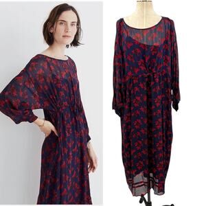Madewell No.6 Silk Magical Dress Vintage Rose Floral Print‎ Blue Red Size 14